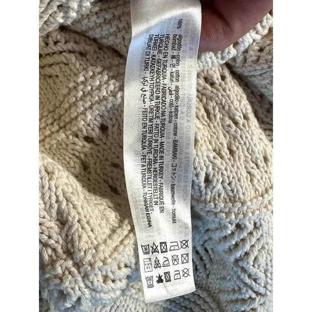 Zara Ivory Open Knit Crop Sweater W. Long Sleeves Size M - Picture 7 of 7